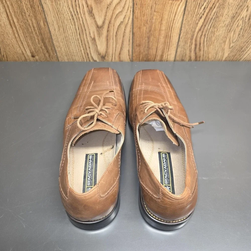 Stacy Adams‎ Shoes Men 9.5M Brown Leather Square Toe Oxford Derby Dress 23274-03